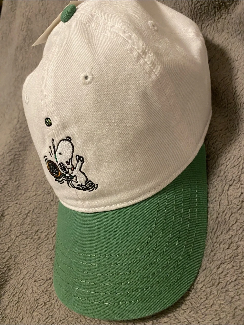 Peanuts White and Green Snoopy Tennis Baseball Cap